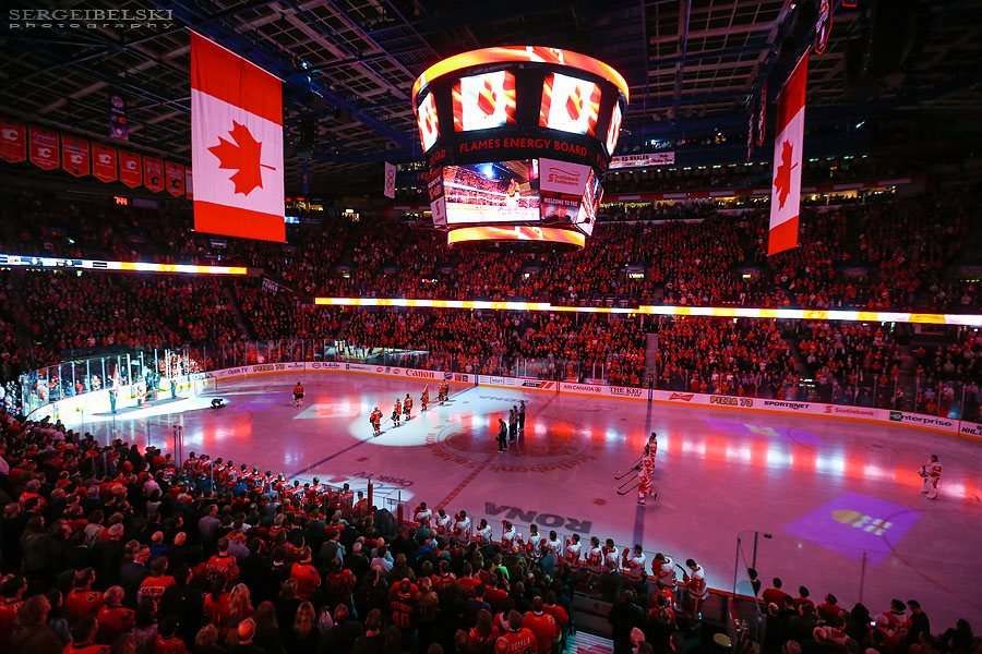 nhl hockey calgary flames vs detroit red wings sergei belski photo