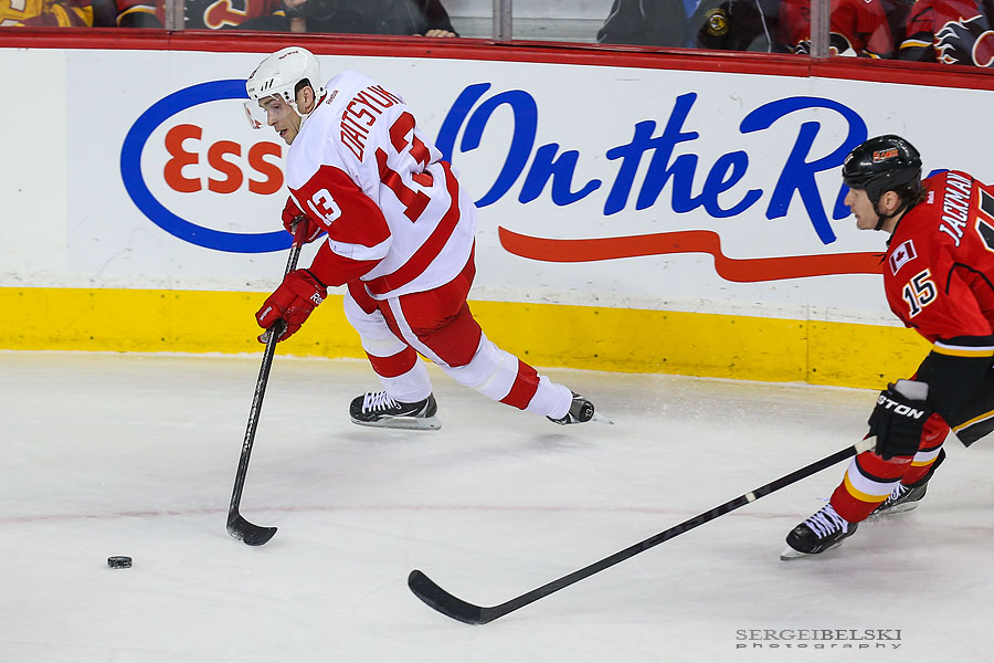 nhl hockey calgary flames vs detroit red wings sergei belski photo