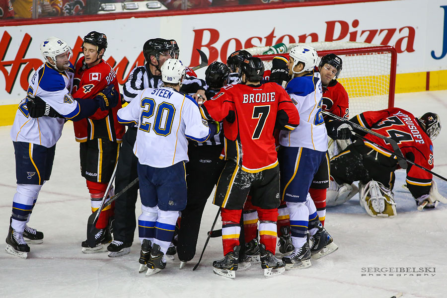 nhl hockey calgary flames vs st. louis blues sergei belski photo