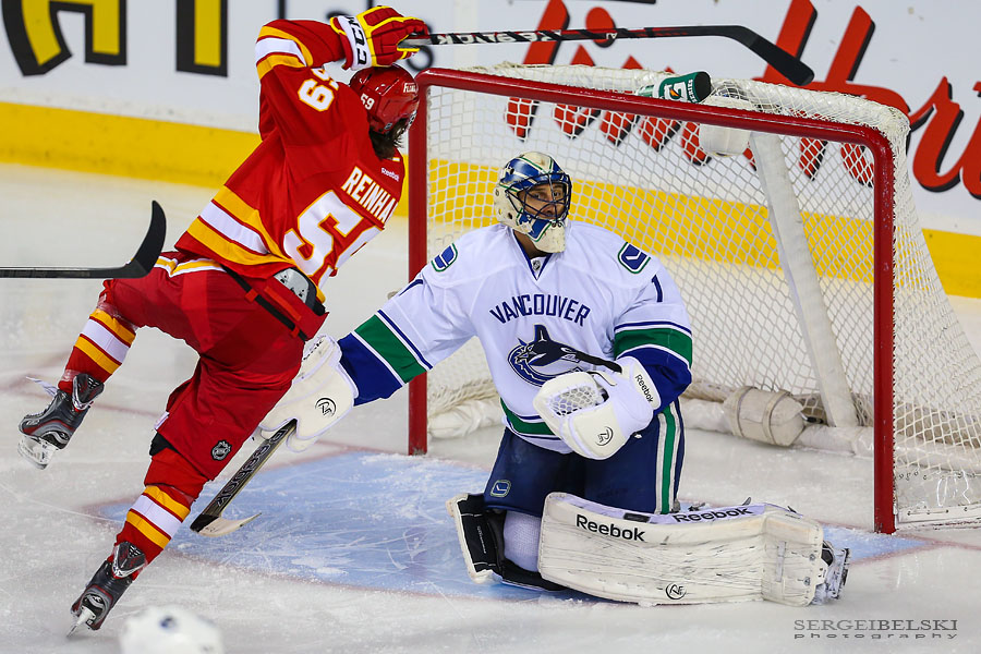 nhl hockey calgary flames vs vancouver canucks sergei belski photo