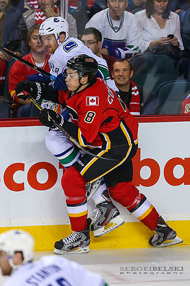nhl hockey calgary flames vs vancouver canucks sergei belski photo