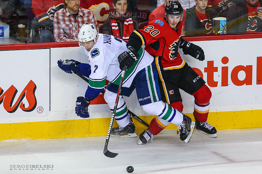 nhl hockey calgary flames vs vancouver canucks sergei belski photo