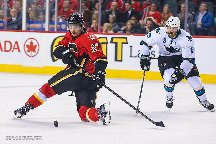 nhl hockey calgary flames vs san jose sharks sergei belski photo