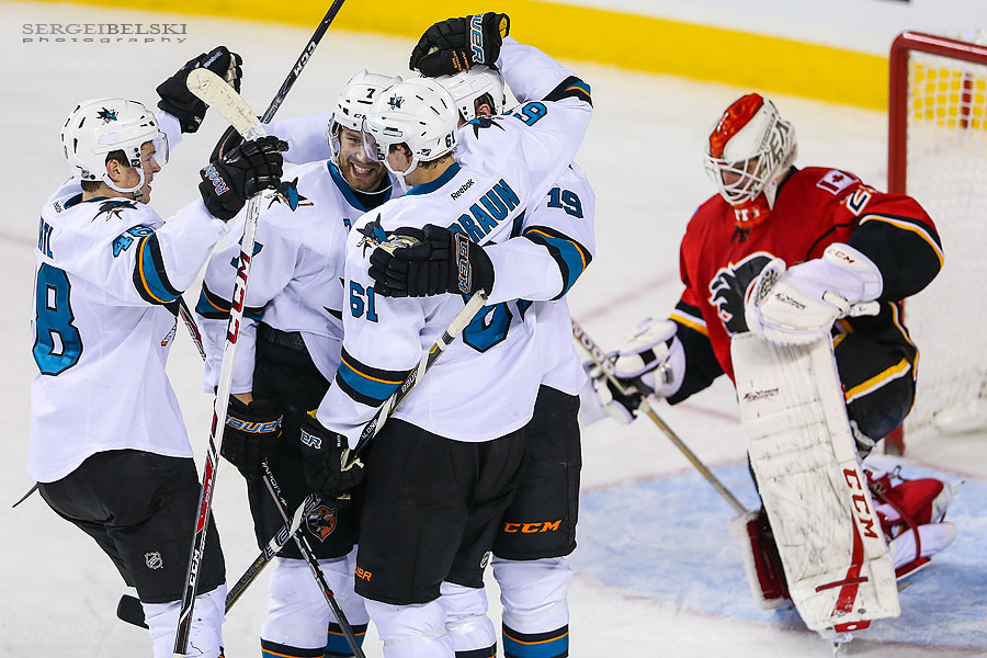 nhl hockey calgary flames vs san jose sharks sergei belski photo