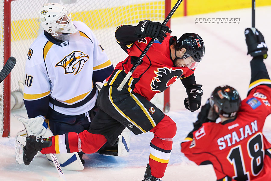 nhl hockey calgary flames vs nashville predators sergei belski photo